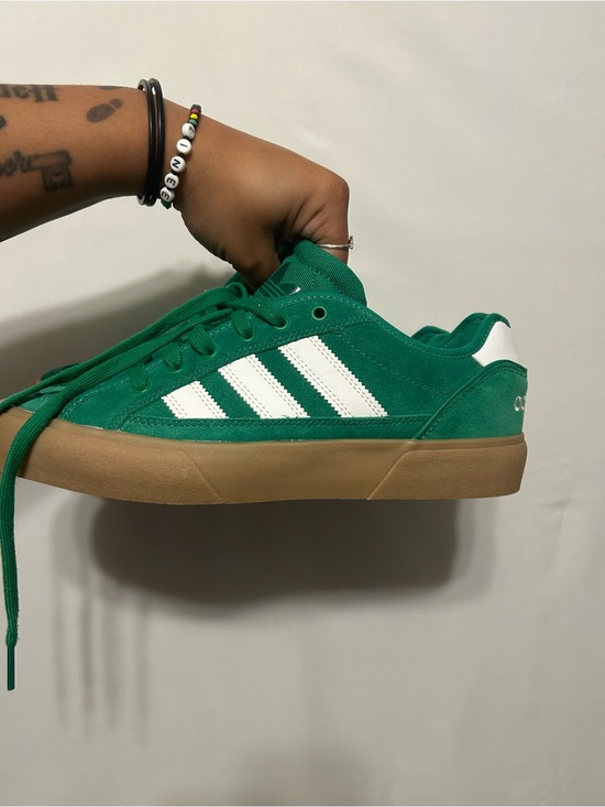 adidas Shoes - Adidas Court TNS Premiere Green Suede Low-Top with White Stripes and Gum Sole